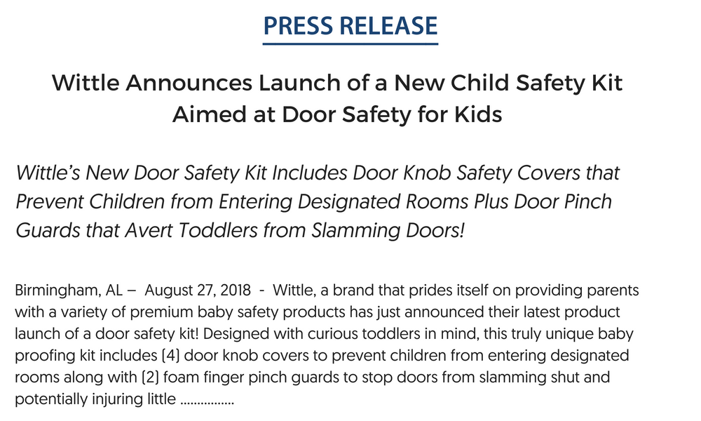 Wittle Announces Launch of a New Child Safety Kit Aimed at Door