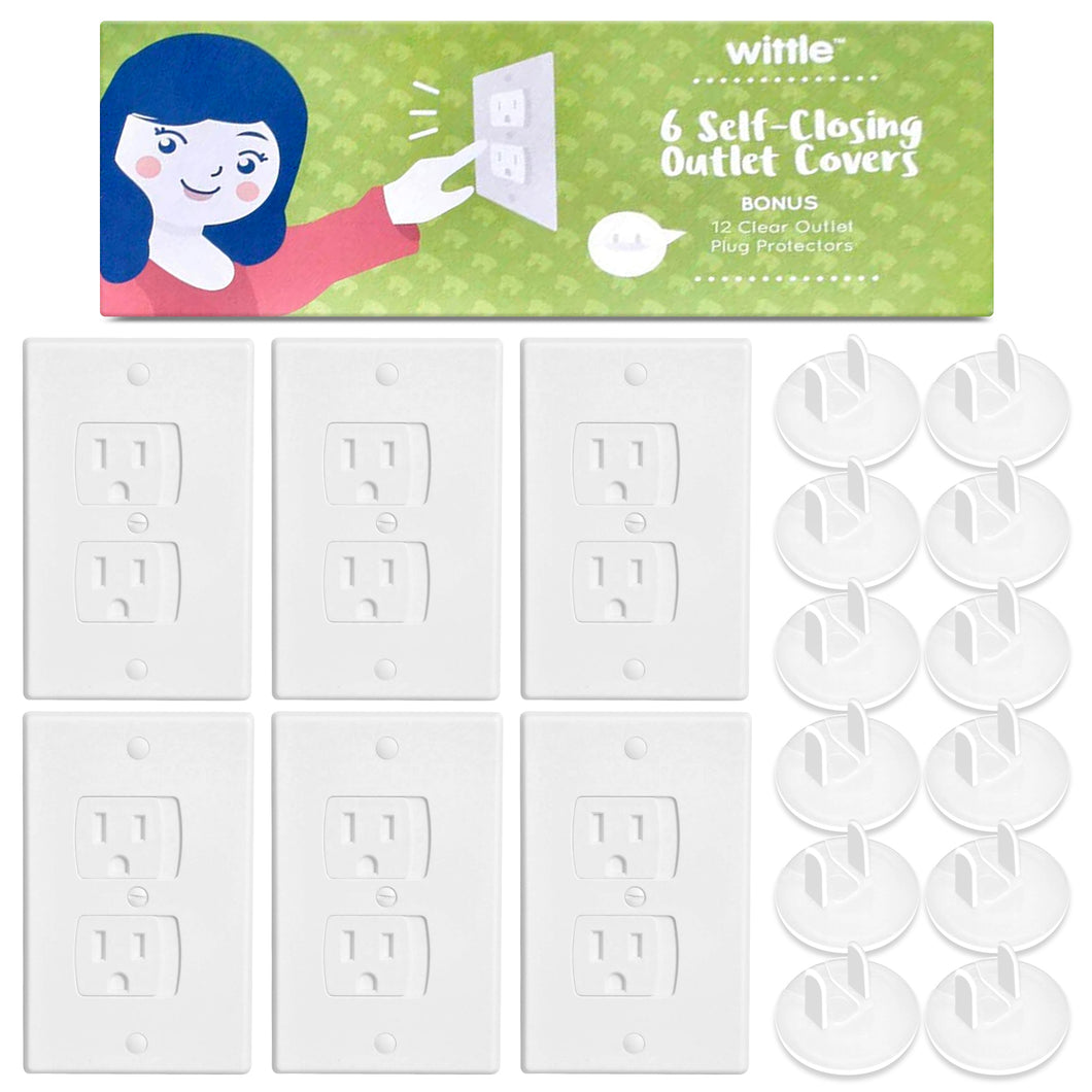 Wittle Self Closing Outlet Covers (6 pack) With Plug Protectors (12 pack)