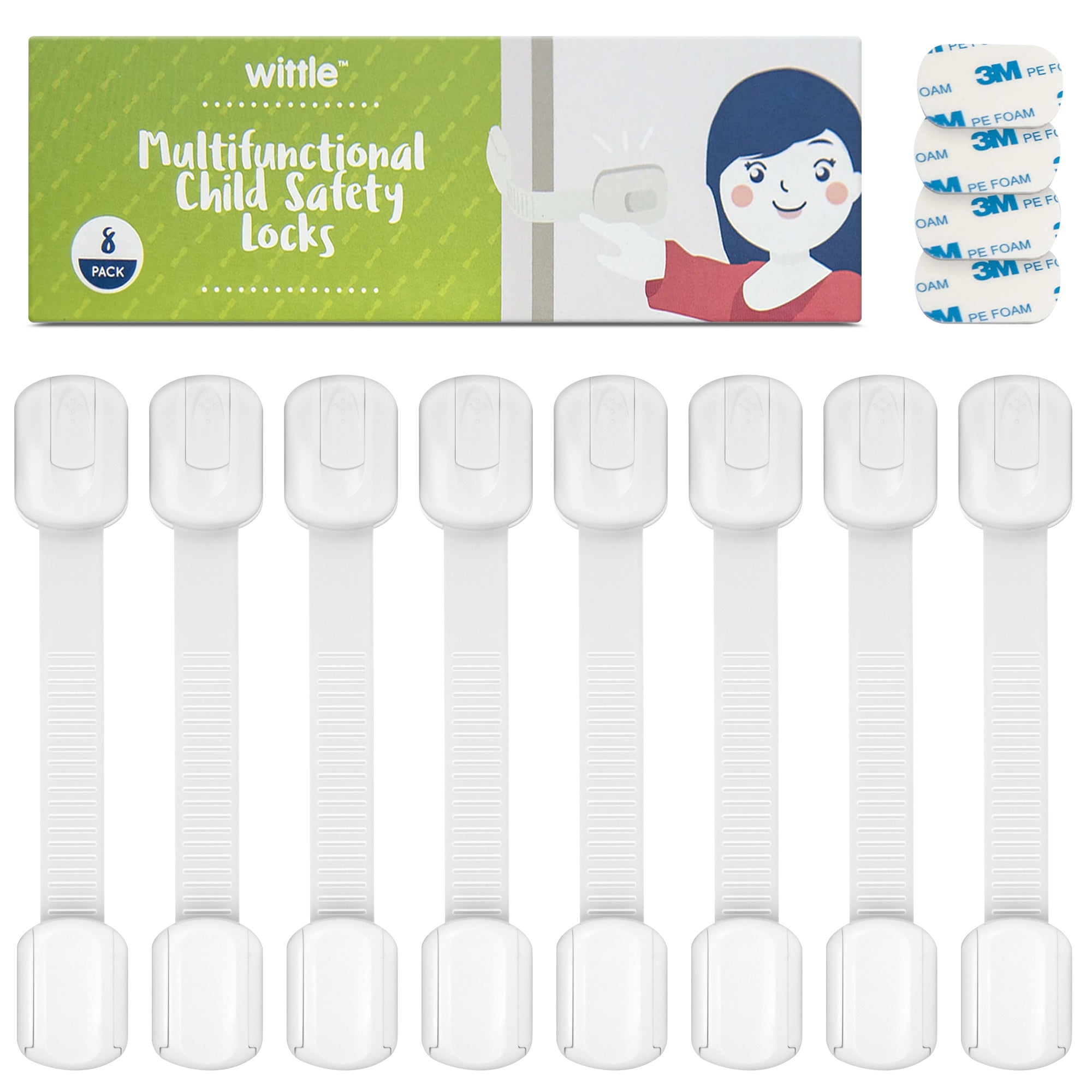  Child Safety Strap Locks (10 Pack) Baby Locks for Cabinets and  Drawers, Toilet, Fridge & More. 3M Adhesive Pads. Easy Installation, No  Drilling Required, White : Baby