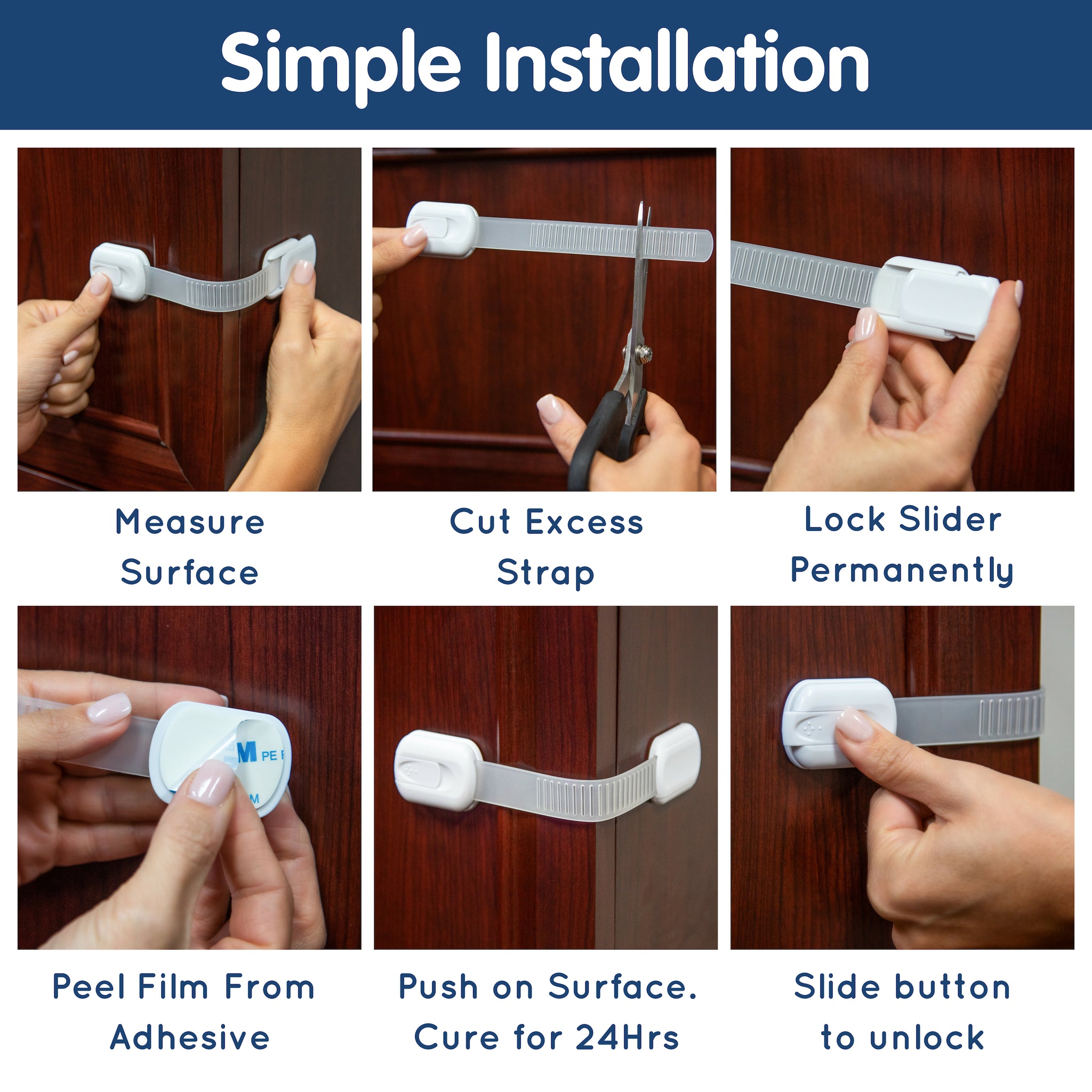  Child Safety Strap Locks (10 Pack) Baby Locks for Cabinets and  Drawers, Toilet, Fridge & More. 3M Adhesive Pads. Easy Installation, No  Drilling Required, White : Baby